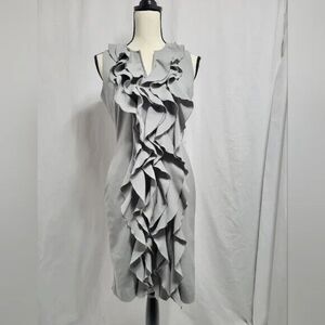 Calvin Klein grey  sleeveless ruffle front zip up back  fully lined dress, sz 4